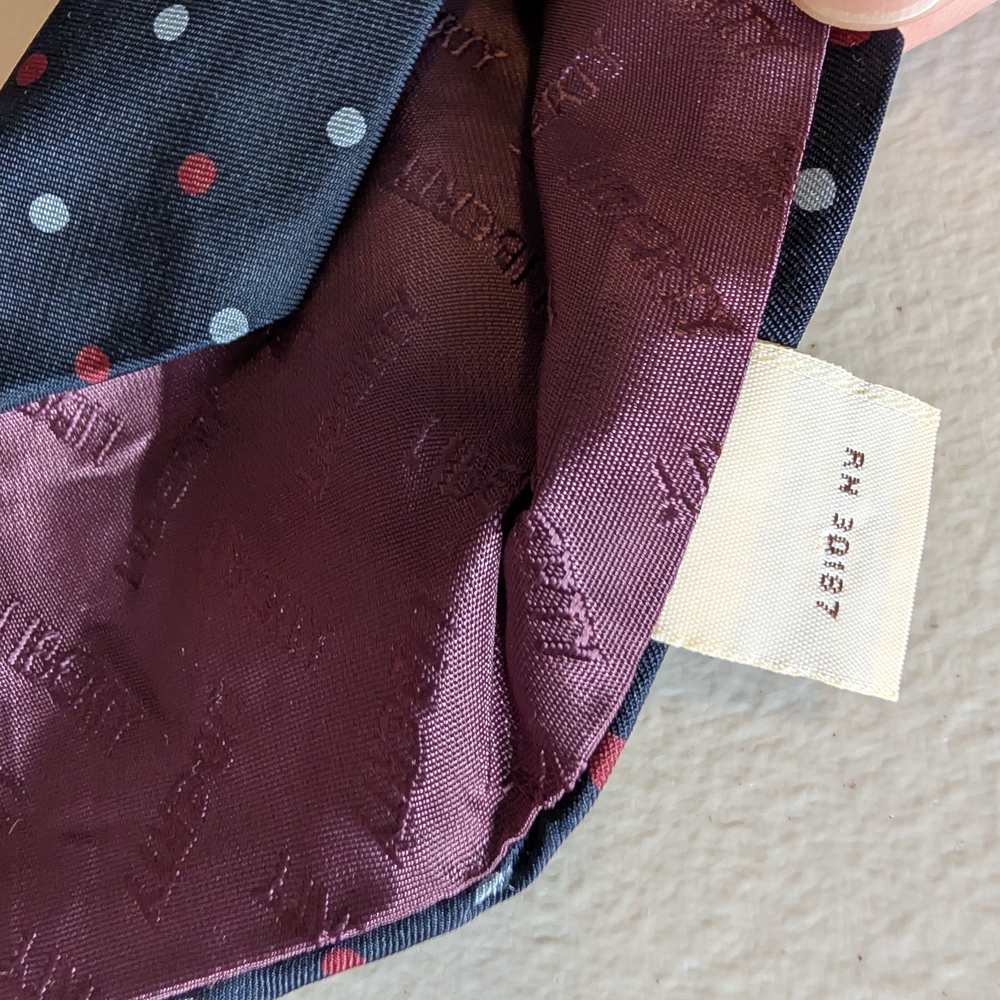 Liberty of London Navy Tie with Red and Light Blue Polka Dots 100% silk - Picture 4 of 4